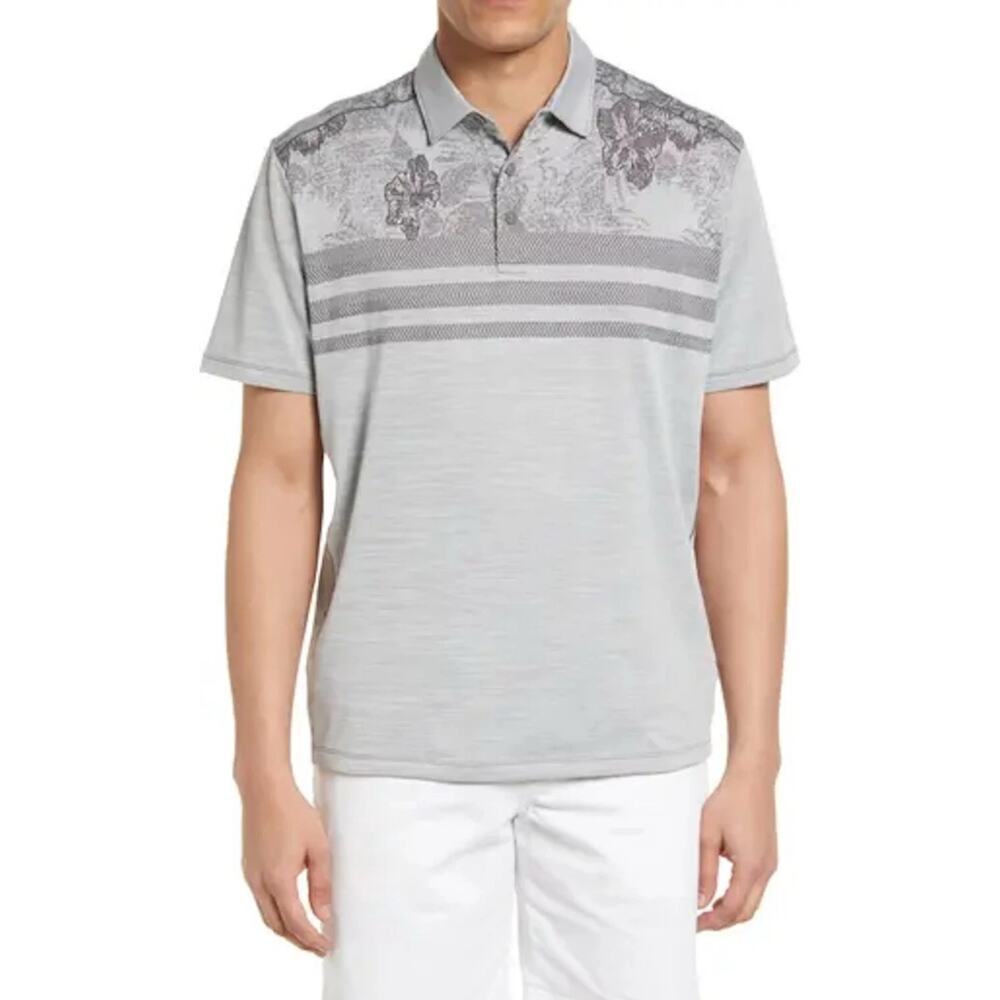 Tommy Bahama IslandZone Polo Shirt Gray Floral Print Size L